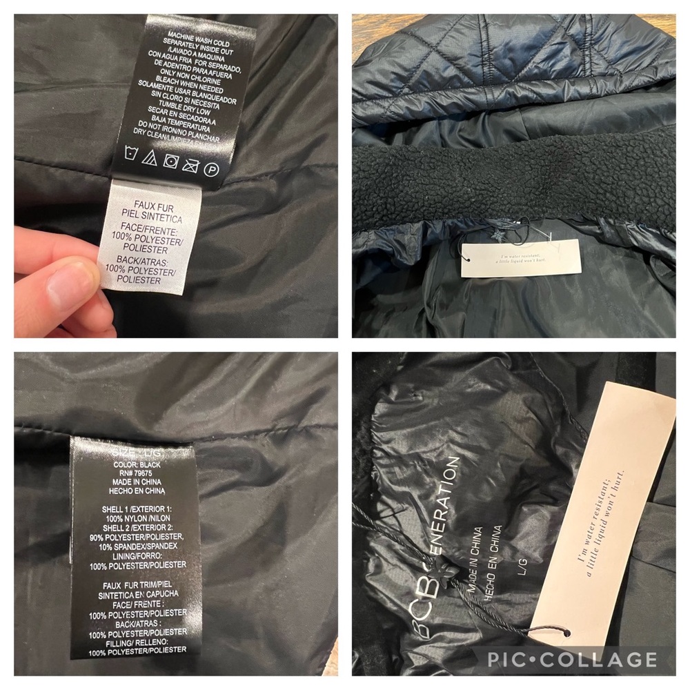 BCBG Puffer Faux Fur Coat Jacket with Hood Pockets Winter Fall NWT Size Large - Picture 4 of 5